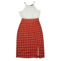 KIMCINE Dress Womens S White Red Sleeveless Square Neck Houndstooth Knee Length - $25.72