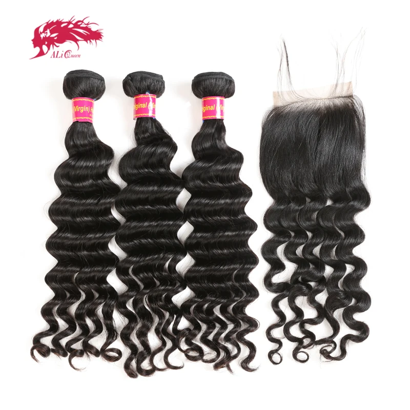 Ali Queen Virgin Human Hair Bundles With 13x4 Lace Frontal Natural Wave - £141.78 GBP+