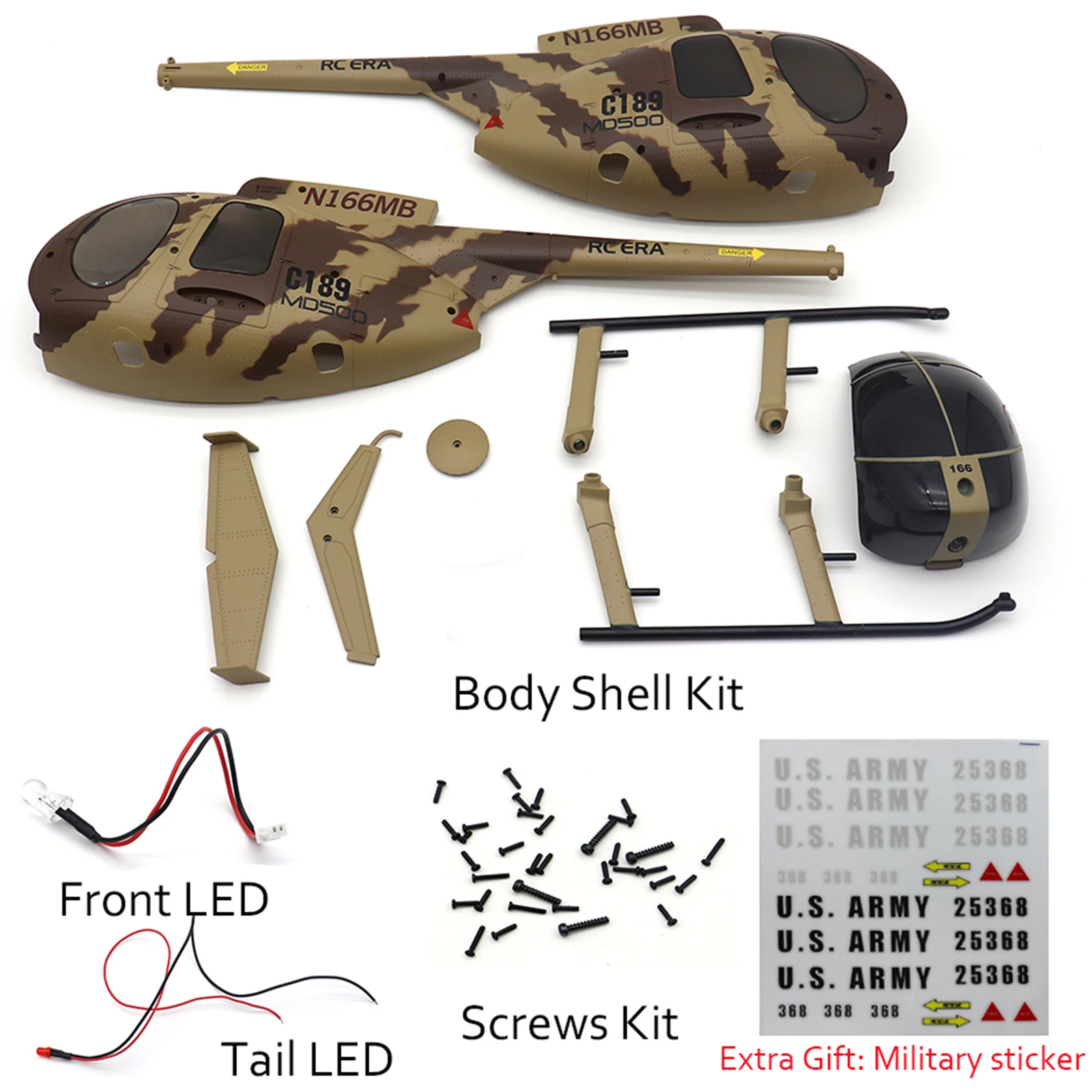 RC ERA for C189 Bird MD500 1:28 Scaled Helicopter Body Kit Brown - £34.06 GBP