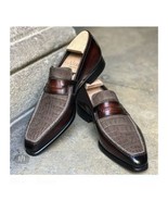 Custom Handmade Men&#39;s leather formal Crocodile Texture Slip on leather s... - $3,080.09 MXN+