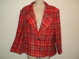 Jaeger Blazer Women&#39;s Size 12 Medium Rust-Red Tweed Plaid Acrylic &amp; Wool... - £24.26 GBP