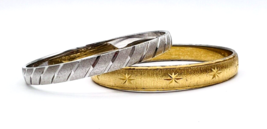 Two Vintage Mid Century  Monet Diamond Cut Bangle Bracelets Silver Gold ... - £29.58 GBP