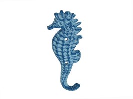 [Pack Of 2] Rustic Light Blue Whitewashed Cast Iron Seahorse Hook 5&quot; - £25.73 GBP