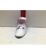 vintage porcelain shoe trinket dish pink/white ruffled edge - $6.93