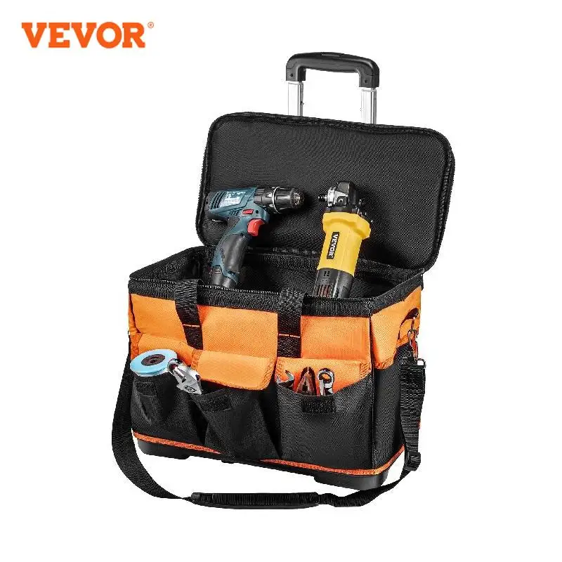 VEVOR 20in Rolling Tool Bag Portable Electrican Repair 17 Pockets Wheeled Foldin - £120.05 GBP