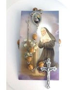 Catholic Rosary Necklace Olive Wood Saint Rita Jerusalem Prayer Santa Ri... - $19.01 CAD