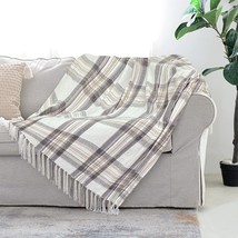 Taupe Grey and White Plaid Decor Tartan Blanket - £27.17 GBP