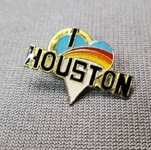 Vintage &quot;I Love Houston&quot; Texas Rainbow Heart Enamel Hat Pin Lapel Badge Pinback - £11.13 GBP