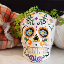 Day of The Dead Skull Planter Multi Color Ceramic Natural Finish Weather - $32.66