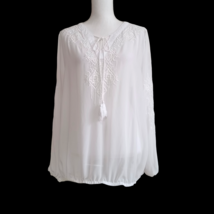 Lane Bryant Womens Size 14/16 White Sheer Blouse Embellished Sequins Beaded Top - £12.51 GBP