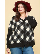Women&#39;s Plus Size Buffalo Plaid Knit Button Up Oversize Cardigan - €26,67 EUR