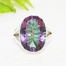 925 Sterling Silver Mystic Topaz Ring Handmade Birthstone Jewelry Gift For Her - £30.31 GBP