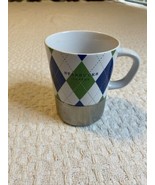 Starbucks 2006 Coffee Mug Metal Bottom Ceramic Top Green Blue Plaid 14oz... - £17.70 GBP