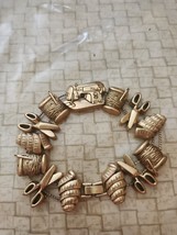 Vintage Metal Slider Bracelet Gold Tone Sewing 7.5&quot; Seamstress Tailor - $18.80