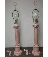 2 Pink Table Lamps 32&quot; Victorian Style with Open Laurel Wreath Finials  ... - $71.24