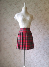 Red Plaid Pleated Plaid Skirt Outfit Women Plus Size Mini Plaid Skirts image 5