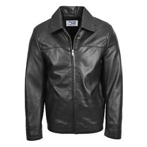 DR104 Men&#39;s Classic Zip Box Leather Jacket Black - £146.97 GBP