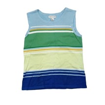 Christopher &amp; Banks S Blue White Green Yellow Striped Top 100% Cotton - £3.94 GBP