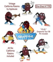 Vintage 6 Figurines California Raisins &#39;88 Tour Pin Applause Hardees - £11.81 GBP