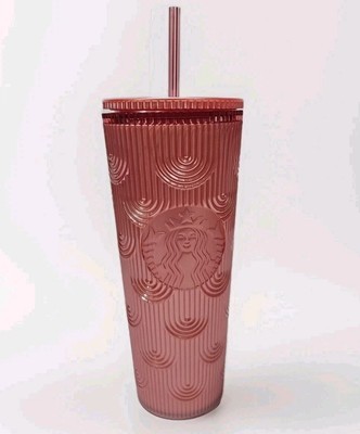 Starbucks 2023 Fall Pink Shimmer Shell Mermaid Scales Cold Cup Tumbler 2... - $15.79