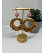 Pink floral circle cutout rattan Statement Earrings | polymer clay earrings - £14.17 GBP