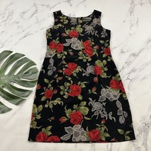 Sag Harbor Womens Vintage Y2k Dress Size 14 Black Red Roses Lace Print Mini - £25.02 GBP
