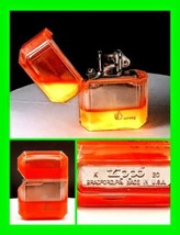 Unique Stunning Orange Luminescent Sand Case With Unfired Zippo Lighter - $59.39