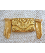 Vintage Gold Sequined Clutch Purse with Gloves (#3068) - $43.89 CAD