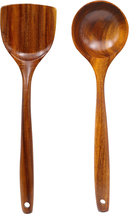 Wooden Wok Spatula Ladle Tool Set, 14Inch Long Handle Wooden Spatula for Wok, Te - £25.42 GBP