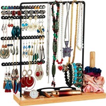 Earring Holder Organizer 140 Holes Earring Organizer with Wooden Tray, 6 Hooks - £11.58 GBP