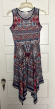 Beige by eci Fit &amp; Flare Asymmetrical Dress in Blue and Red Size M - $22.00