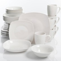 30-Piece Dinnerware Set Square Dinner Plates Mugs Service For 6 Dish Bowl Dishes