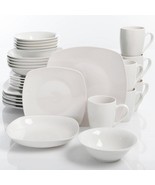 30-Piece Dinnerware Set Square Dinner Plates Mugs Service For 6 Dish Bow... - £70.93 GBP