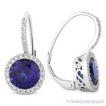 3.83ct Cut Lab Created Sapphire &amp; Diamond 14k White Gold Leverback Drop Earrings - £599.79 GBP
