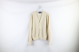 Vtg 70s Streetwear Mens Medium Blank Knit Kurt Cobain Cardigan Sweater Beige USA - £71.18 GBP