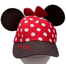 Disney Parks Disneyland Minnie Mouse Red Polka Dot Hat Bow Ears Cap Youth Kids - £7.82 GBP