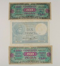 WW2 France 3-Notes Set // 1941-1944 French Francs and Allied Military Cu... - $54.45
