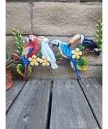 Set of 4, Metal Tropical Birds Sit on Tree Branch Wall Hanging Wall Decor - £25.15 GBP