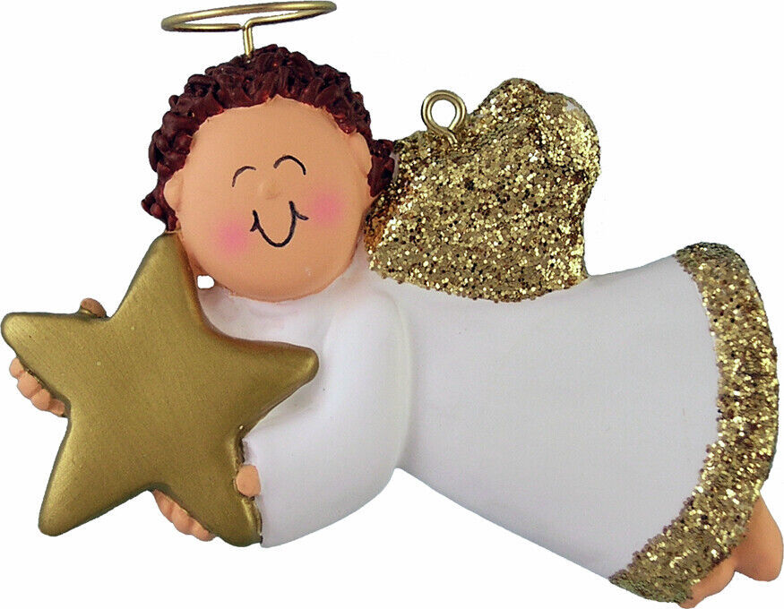 Angel with Star Male Brown Personalized Christmas Tree Ornament - $17.75