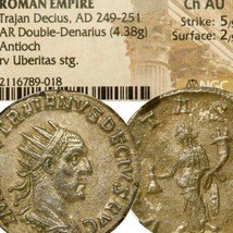 TRAJAN DECIUS. Rare &#39;VERITAS AVG&#39; NGC Choice A.Uncirculated! Roman Silve... - $360.05