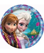 Disney&#39;s Frozen Round Lunch Plates By Unique Birthday Party Supplies 8 P... - £7.17 GBP