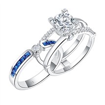 Brilliant Round Cut Guard Engagement Ring Sets for Women 925 Sterling Silver Blu - £58.87 GBP
