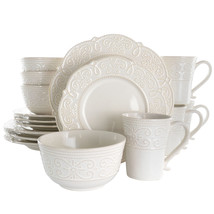 Elama Luna 16 Piece Embossed Scalloped Stoneware Dinnerware Set in White - $2,492.21 MXN
