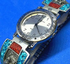 VTG LA Express Unisex Silver Horse Statues Band Analog Quartz Watch New Battery - £29.33 GBP