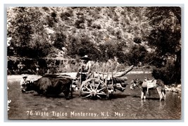 RPPC Vista Tipico Ox Pulling Cart Donkey Burro Monterrey Mexico UNP Postcard H21 - £3.84 GBP