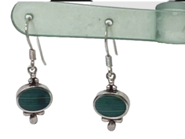 Sterling Silver and Blue Oval Stone Dangle Earrings - $14.24