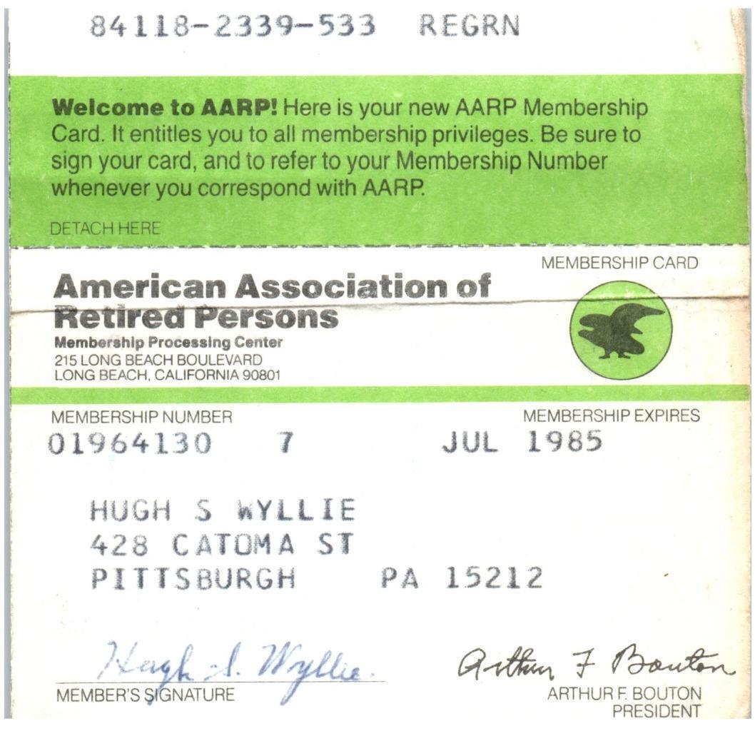 Primary image for Vintage Aarp Americana Association Di IN Pensione Persone Abbonamento Scheda