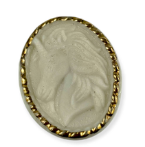 VTG Unicorn Cameo Brooch Pin With Gold Trim Beige Ceramic Oval  - £12.67 GBP