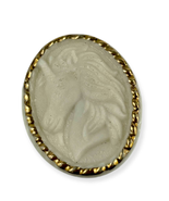 VTG Unicorn Cameo Brooch Pin With Gold Trim Beige Ceramic Oval  - £12.10 GBP