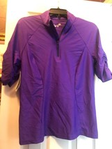 NWT TZU TZU SPORT AMETHYST PURPLE Jaclyn Ruched Elbow Sleeve Mock Golf Shirt  L image 2
